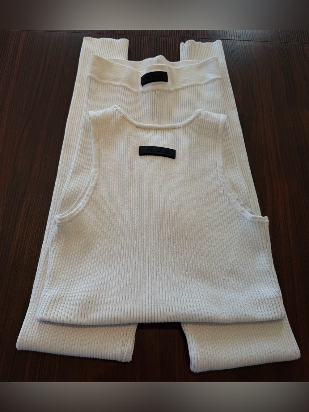 Size S Fear of God Essentials Rib Knit Tank & Legging Pants Set Ivory Cream
